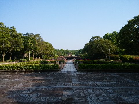春日公園の景色の中でもこの辺りは、西洋風に中央の噴水へ向かって幾何学的なパターンを左右対称に配置しています。ちょっとベルサイユ宮殿の庭園を思い起こします、なんてね。行ったことないですけど・・・