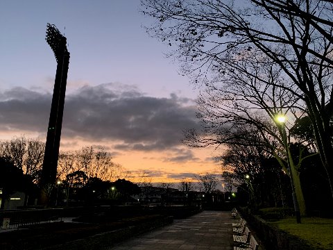 春日公園の2020年の夜明けです。 この雲が瑞雲となり、皆さまの今年が佳き1年となりますように!