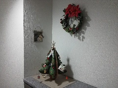 久しぶりに我が家の玄関です.もう12月ですので,クリスマス・バージョンです.去年もアップしましたが,ツリーはかみさんの妹の,リースはかみさんの友人の手作りなんですよ.