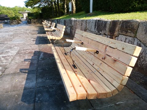 何やかやと慌ただしかった、という口実で１週間近くサボっていた春日公園では、ベンチの木材部分がすっかり真新しくなっていました。