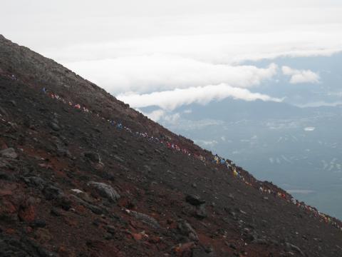 9合目付近の登山者の渋滞