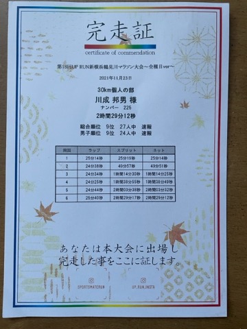 ほぼイーブンペースだったのに 最後の5kmが悔やまれる