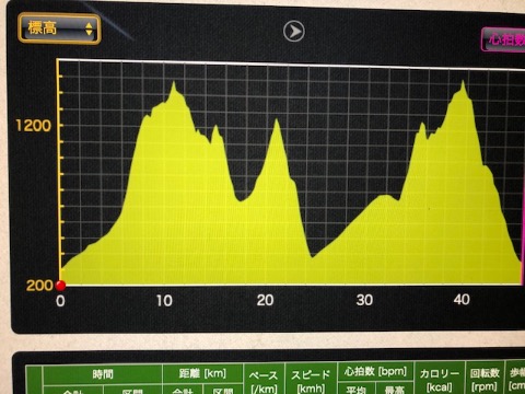 本日の累積標高は3800m 25〜32キロの峠走が藻xちともきつかった。
