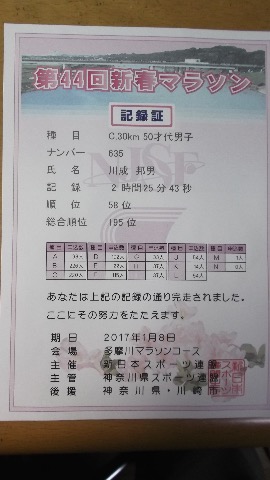 完走証 よくよく振り返ってみると 30キロレースというのは初めてだった